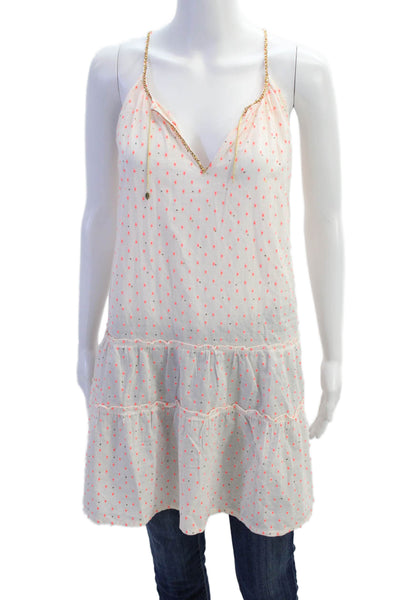 Delfina Womens Textured Cotton V-neck Spaghetti Strap Dotted Top Pink Size M