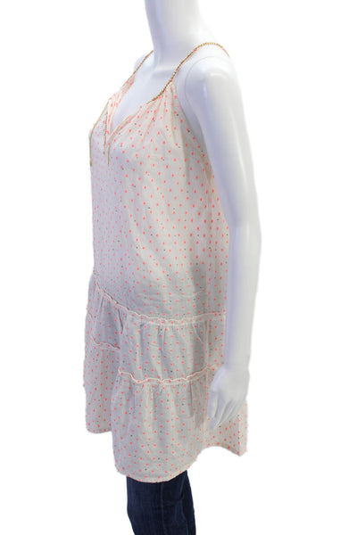 Delfina Womens Textured Cotton V-neck Spaghetti Strap Dotted Top Pink Size M