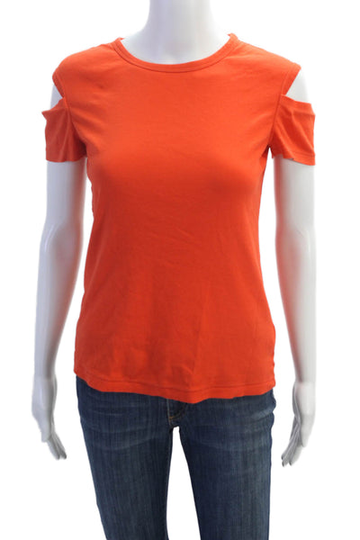 Helmut Lang Womens Cotton Cold Shoulder Short Sleeve Casual Top Orange Size M