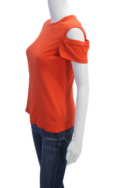 Helmut Lang Womens Cotton Cold Shoulder Short Sleeve Casual Top Orange Size M