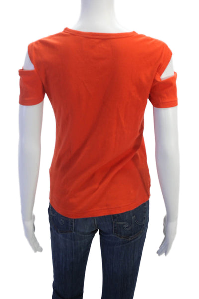 Helmut Lang Womens Cotton Cold Shoulder Short Sleeve Casual Top Orange Size M