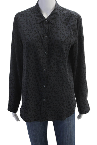 Rails Womens Cotton Button Long Sleeve Animal Printed Blouse Gray Size M