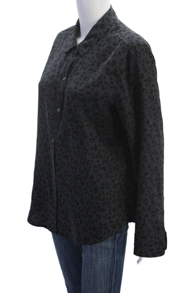 Rails Womens Cotton Button Long Sleeve Animal Printed Blouse Gray Size M