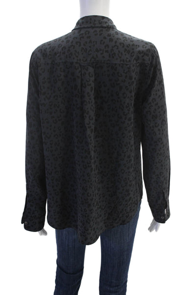 Rails Womens Cotton Button Long Sleeve Animal Printed Blouse Gray Size M