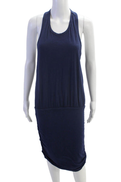 Sundry Womens Cotton Sleeveless Scoop Neck Ruched Dress Navy Size 02