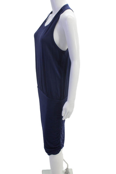 Sundry Womens Cotton Sleeveless Scoop Neck Ruched Dress Navy Size 02