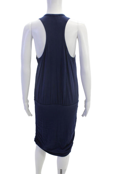 Sundry Womens Cotton Sleeveless Scoop Neck Ruched Dress Navy Size 02