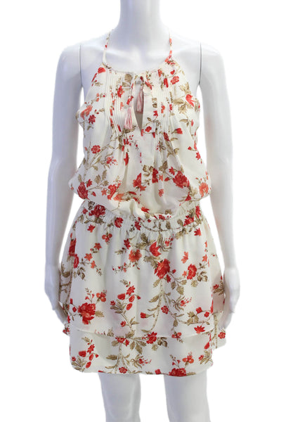 Joie Womens Textured Sleeveless V-neck Floral Printed Short Dress Nude Size S