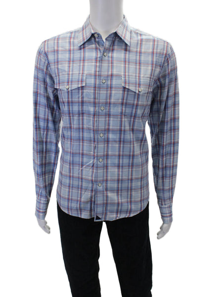 Untuckit Mens Cotton Plaid Print Collared Button-Down Shirt Blue Size M