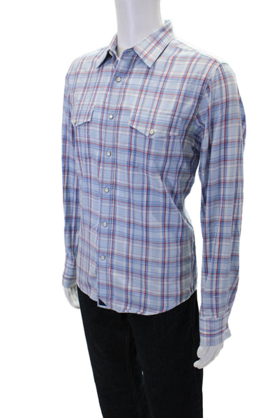 Untuckit Mens Cotton Plaid Print Collared Button-Down Shirt Blue Size M