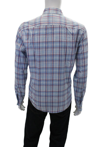 Untuckit Mens Cotton Plaid Print Collared Button-Down Shirt Blue Size M