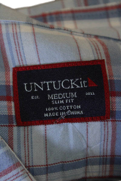 Untuckit Mens Cotton Plaid Print Collared Button-Down Shirt Blue Size M