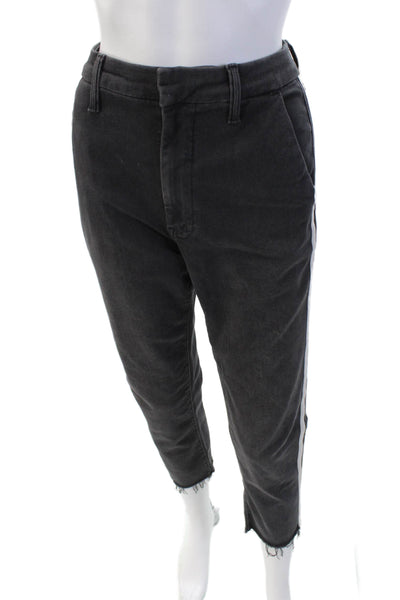 Mother Womens High Waisted Stripe Trim Raw Hem Straight Jeans Gray Size 27