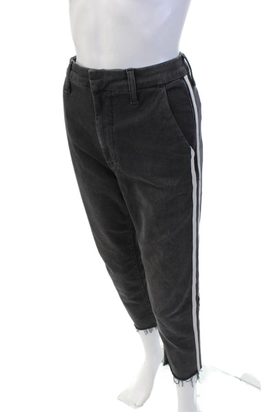 Mother Womens High Waisted Stripe Trim Raw Hem Straight Jeans Gray Size 27