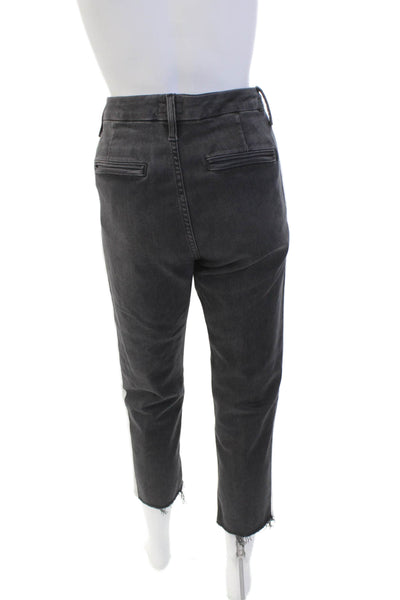 Mother Womens High Waisted Stripe Trim Raw Hem Straight Jeans Gray Size 27