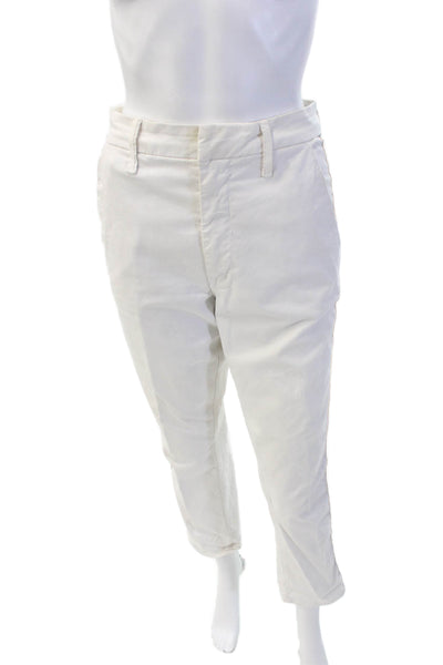 Mother Womens Striped Trim Flat Front Straight Leg Pants White Size 28