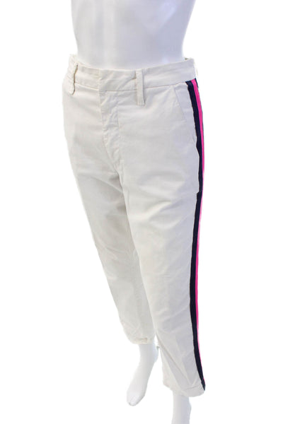Mother Womens Striped Trim Flat Front Straight Leg Pants White Size 28