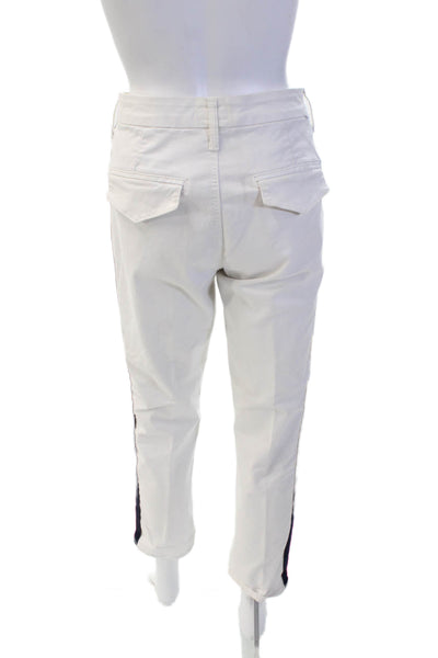 Mother Womens Striped Trim Flat Front Straight Leg Pants White Size 28
