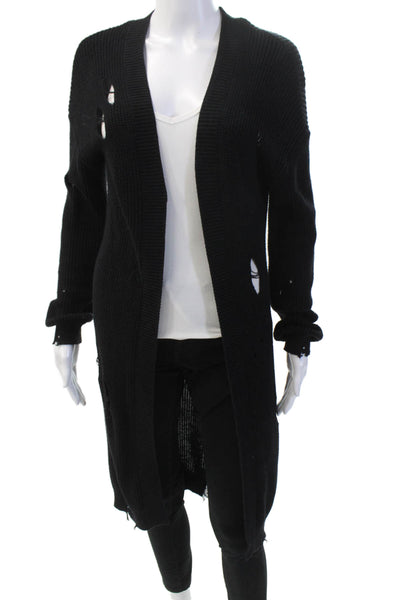 One Grey Day Womens Cotton Open Front Distressed Cardigan Black Size S