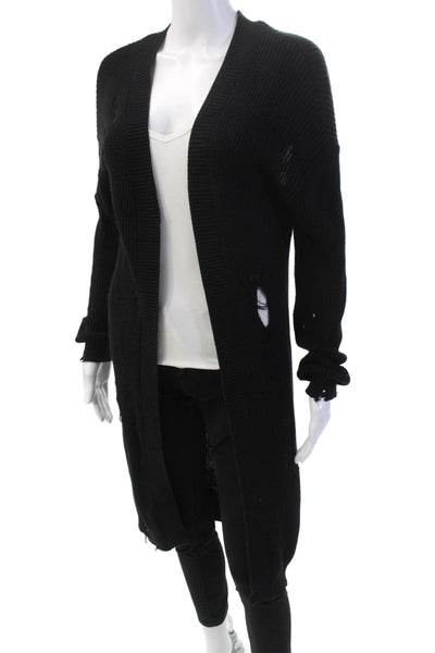 One Grey Day Womens Cotton Open Front Distressed Cardigan Black Size S