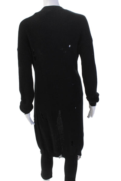 One Grey Day Womens Cotton Open Front Distressed Cardigan Black Size S