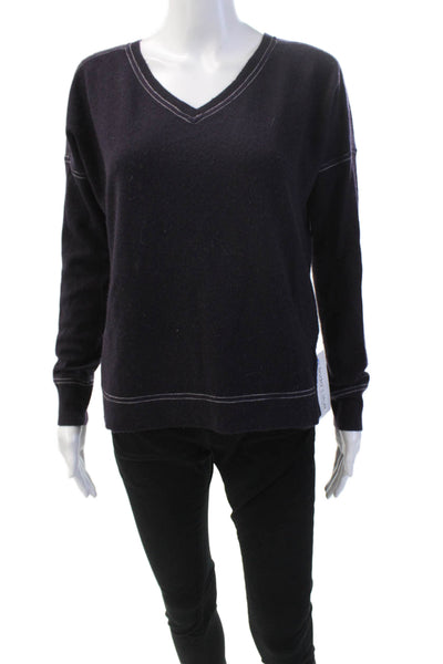 Loma London Womens Cashmere V Neck Long Sleeve Sweater Purple Size S