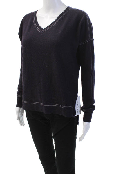 Loma London Womens Cashmere V Neck Long Sleeve Sweater Purple Size S