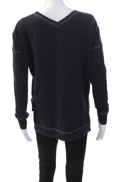 Loma London Womens Cashmere V Neck Long Sleeve Sweater Purple Size S