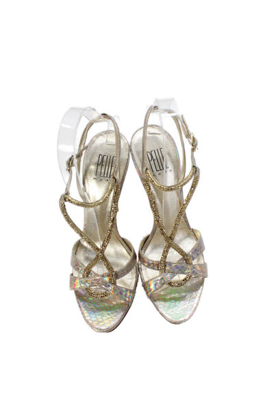 Pelle Moda Womens Metallic Snakeskin Print Embellished Heels Multicolor Size 7