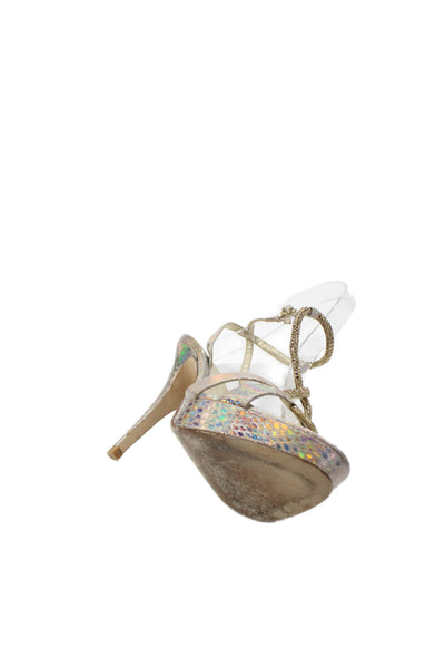 Pelle Moda Womens Metallic Snakeskin Print Embellished Heels Multicolor Size 7