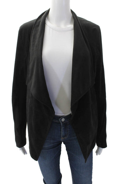 BB Dakota Womens Faux Suede Open Front Collared Light Jacket Black Size L