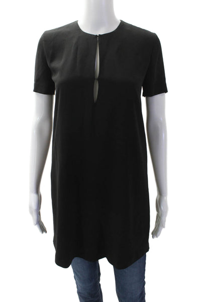 Theory Womens Y-Neck Short Sleeve Pullover Blouse Top Solid Black Size 00