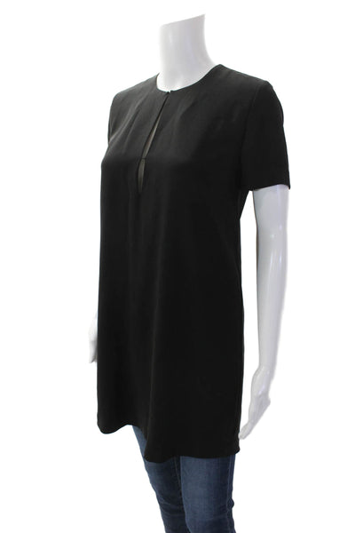 Theory Womens Y-Neck Short Sleeve Pullover Blouse Top Solid Black Size 00