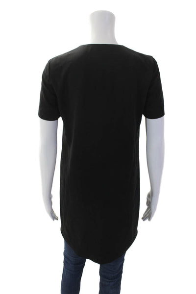 Theory Womens Y-Neck Short Sleeve Pullover Blouse Top Solid Black Size 00