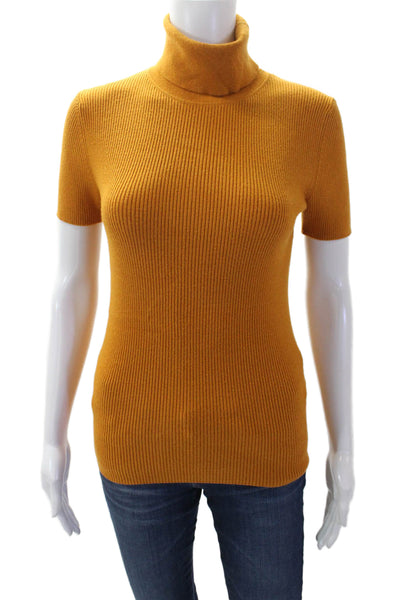 Michael Michael Kors Womens Knit Short Sleeve Turtleneck Top Yellow Size S