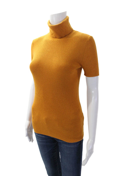 Michael Michael Kors Womens Knit Short Sleeve Turtleneck Top Yellow Size S