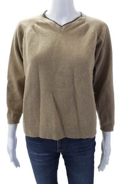 Bachrach Womens Wool Blend Knit V-Neck Pullover Sweater Top Beige Size L