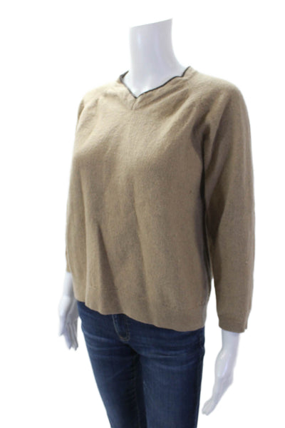 Bachrach Womens Wool Blend Knit V-Neck Pullover Sweater Top Beige Size L