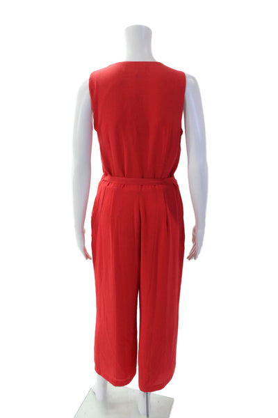 Michael Michael Kors Womens Solid Belted Zip Up Sleeveless Jumpsuit Red Size 6