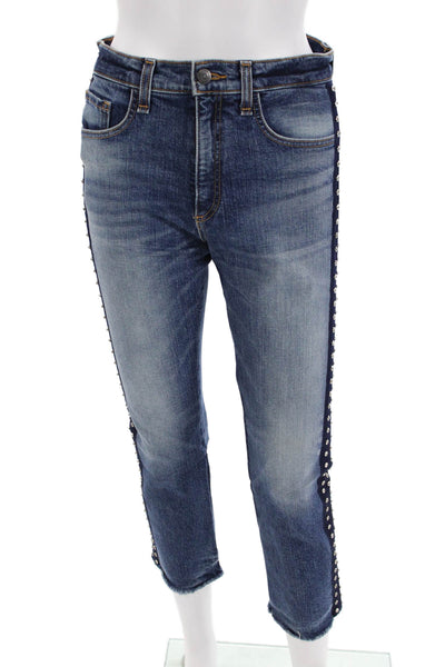 Veronica Beard Womens Cotton Rhinestoned Side Detail Jeans Blue Size 26