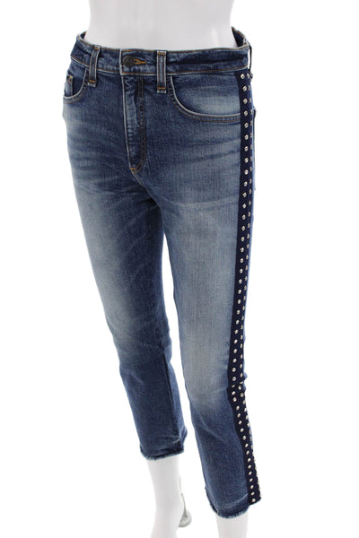 Veronica Beard Womens Cotton Rhinestoned Side Detail Jeans Blue Size 26