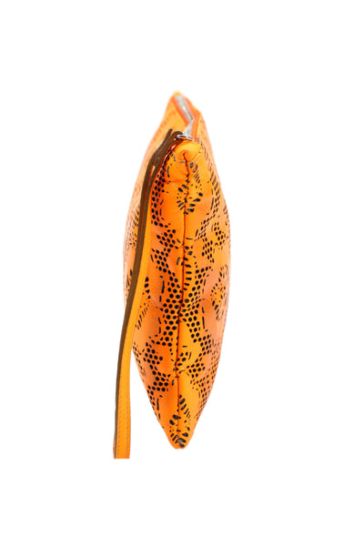 Christopher Kane Womens Textured Zip Lined Printed Squared Clutch Bag Orange OS