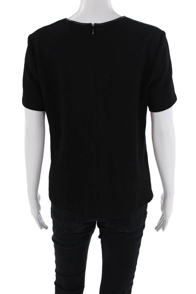 Jason Wu Womens Textured Round Neck Short Sleeve Zip Animal Print Top Black Size