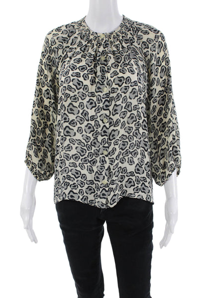 Tucker Womens Long Sleeve Button Up Animal Printed Sleek Blouse White Size S