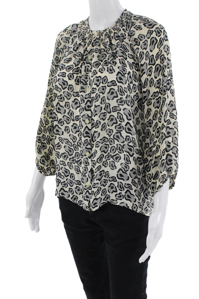Tucker Womens Long Sleeve Button Up Animal Printed Sleek Blouse White Size S