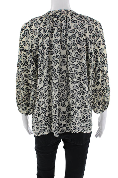 Tucker Womens Long Sleeve Button Up Animal Printed Sleek Blouse White Size S
