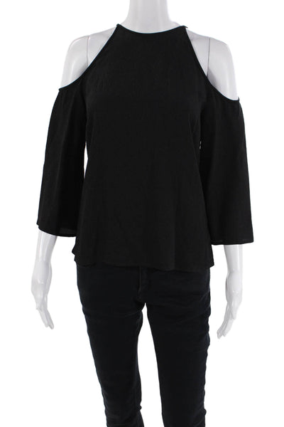 Halston Womens Textured Long Sleeve Halter Neck Tank Top Black Size 02