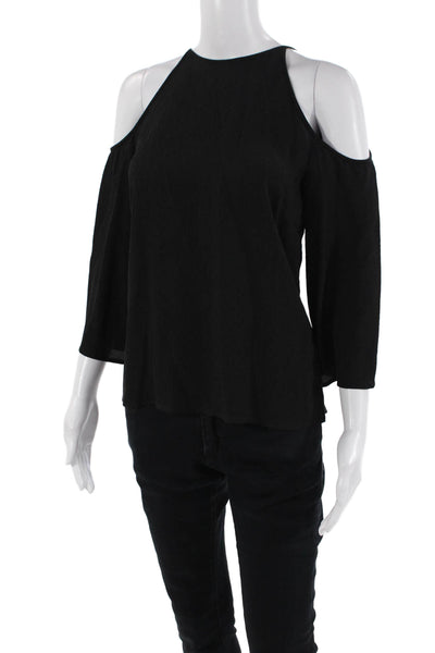 Halston Womens Textured Long Sleeve Halter Neck Tank Top Black Size 02