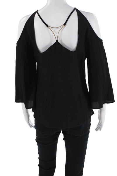 Halston Womens Textured Long Sleeve Halter Neck Tank Top Black Size 02
