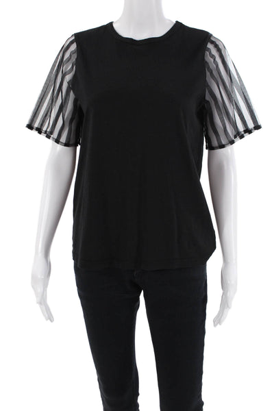 Clu Womens Cotton Short Sleeve Round Neck Casual Top Black Size XS